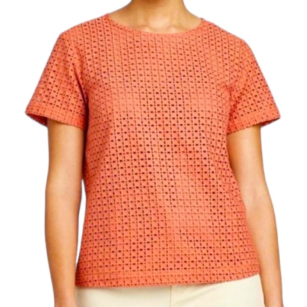 A New Day Pumpkin Spice Short Sleeve Scoop Neck Eyelet Top, Size Medium
